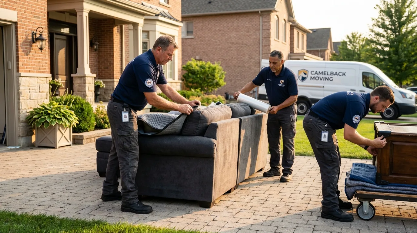 Large estate moving crew wrapping furniture in Yankton, SD